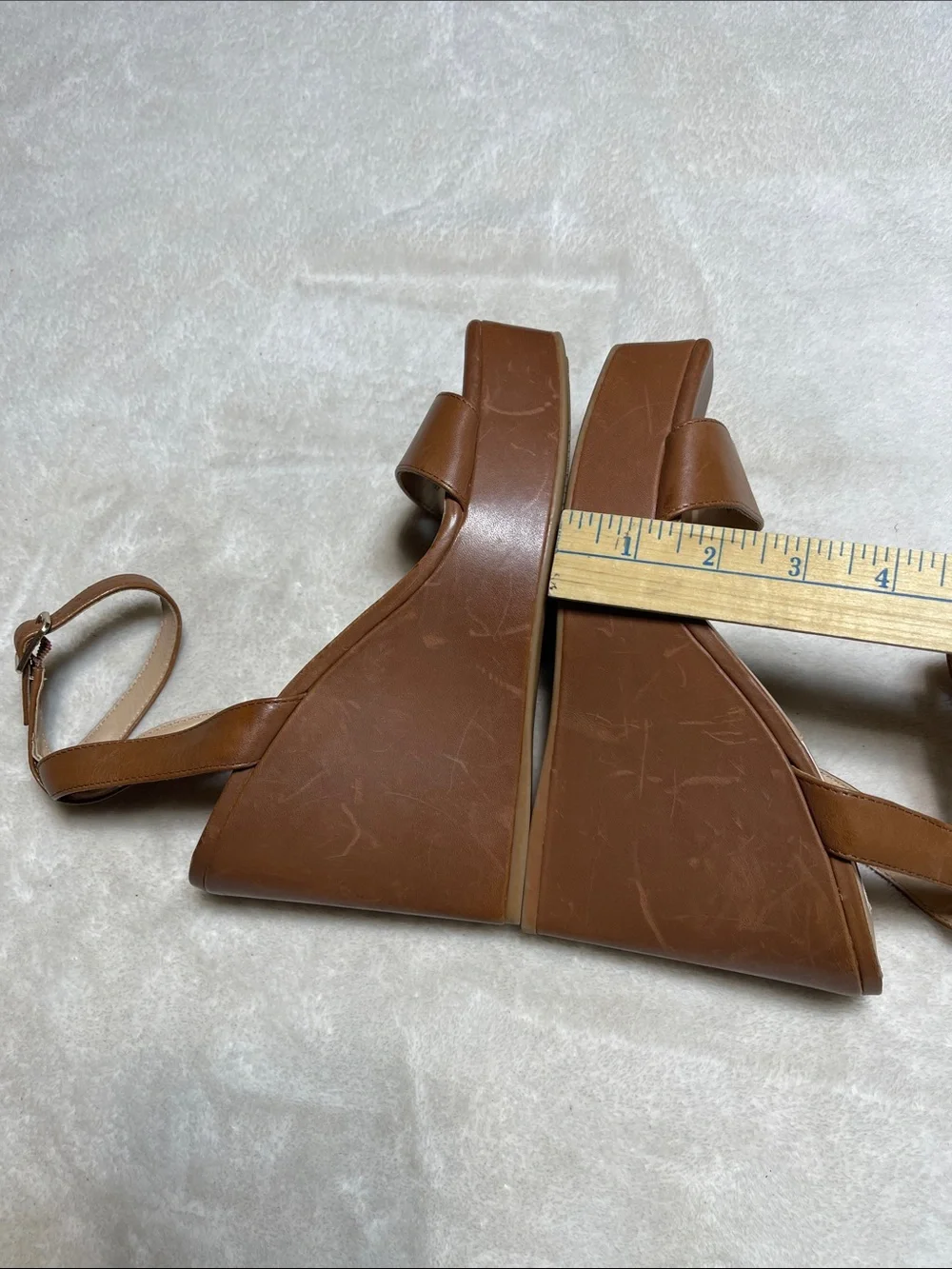 ANTONIO MELANI Tan Leather Platform Wedge Sandals with Slingback Ankle Strap Sz6